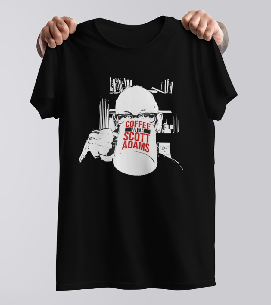 Coffee With Scott Adams Graphic Art And Bookshelves T-Shirt