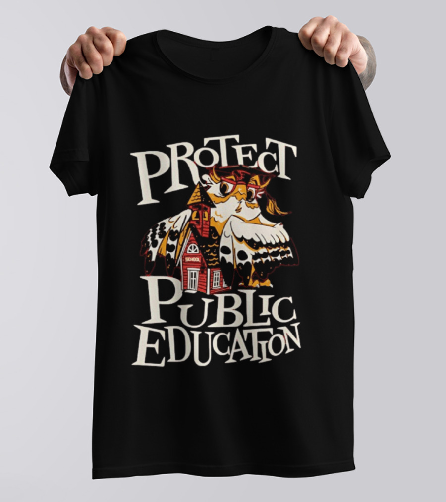 United State Of Indiana Protect Public Education Owl And Schoolhouse T-Shirt