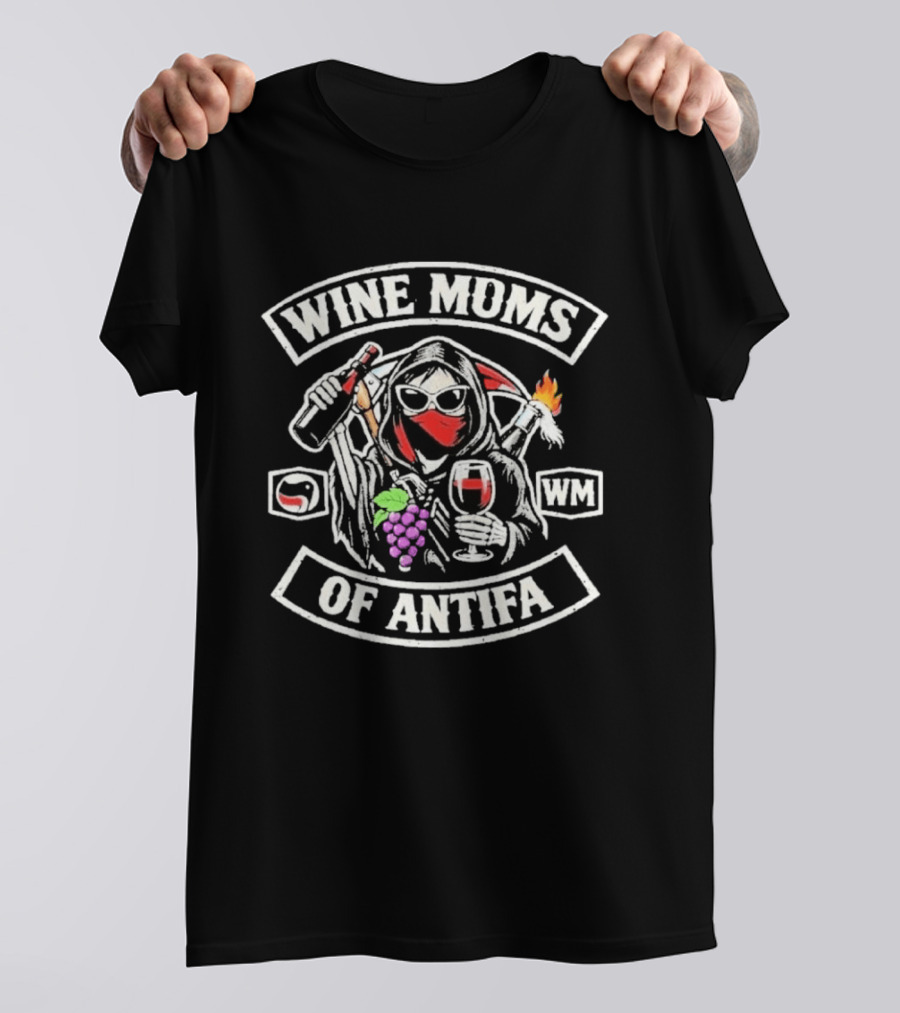 Wine Moms Of Antifa Flaming Cocktail Revolution Grapes Sketch T-Shirt