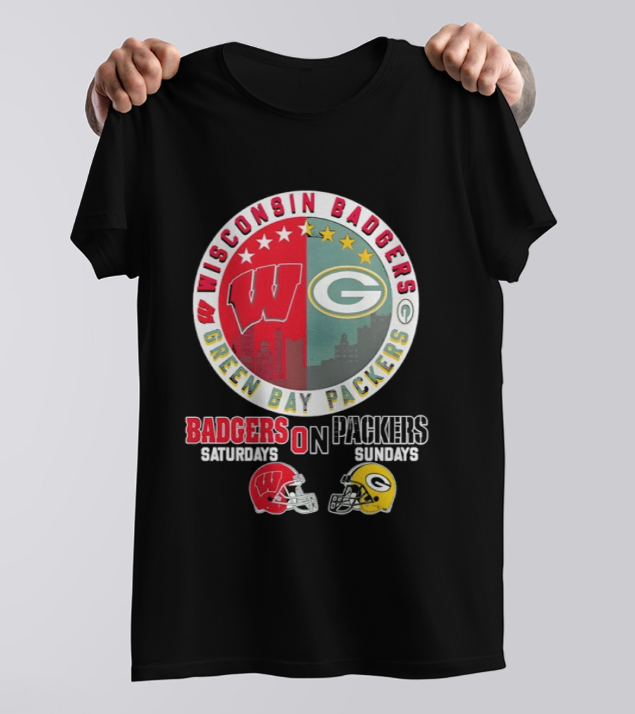 Wisconsin Badgers Green Bay Packers Saturdays Sundays Helmet Mashup T-Shirt