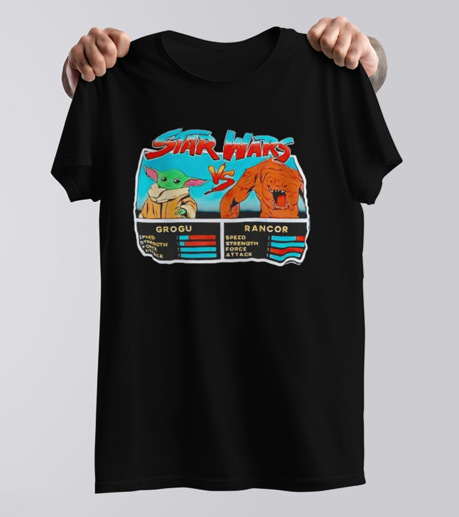 Star Wars Grogu Vs Rancor Speed Strength Force Attack T-Shirt