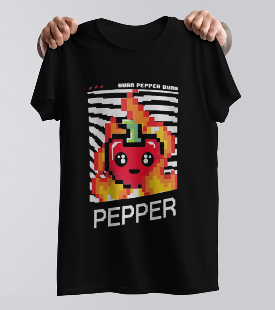 Burn Pepper Burn Pixel Art Pepper Fiery T-Shirt