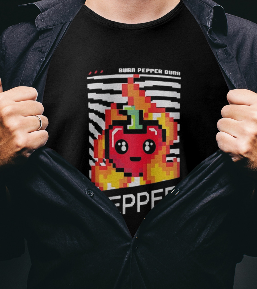 Burn Pepper Burn Pixel Art Pepper Fiery T-Shirt