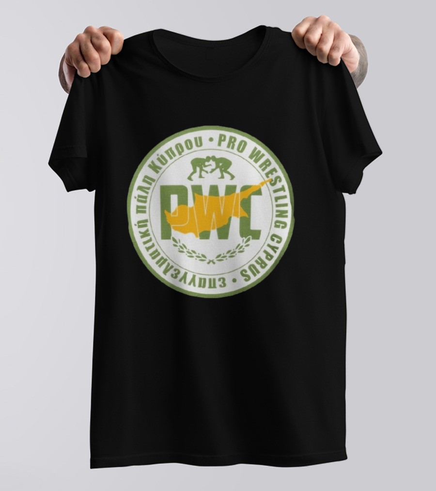 Pro Wrestling Cyprus Grappling Emblem With PWC And Cyprus Map T-Shirt