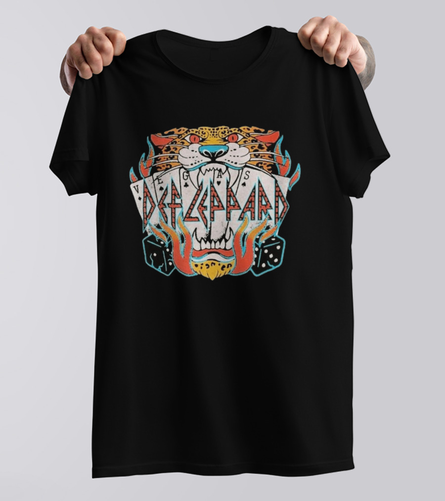 Def Leppard Las Vegas Residency Collection 2026 Vegas Cards Tiger Dice Flame T-Shirt
