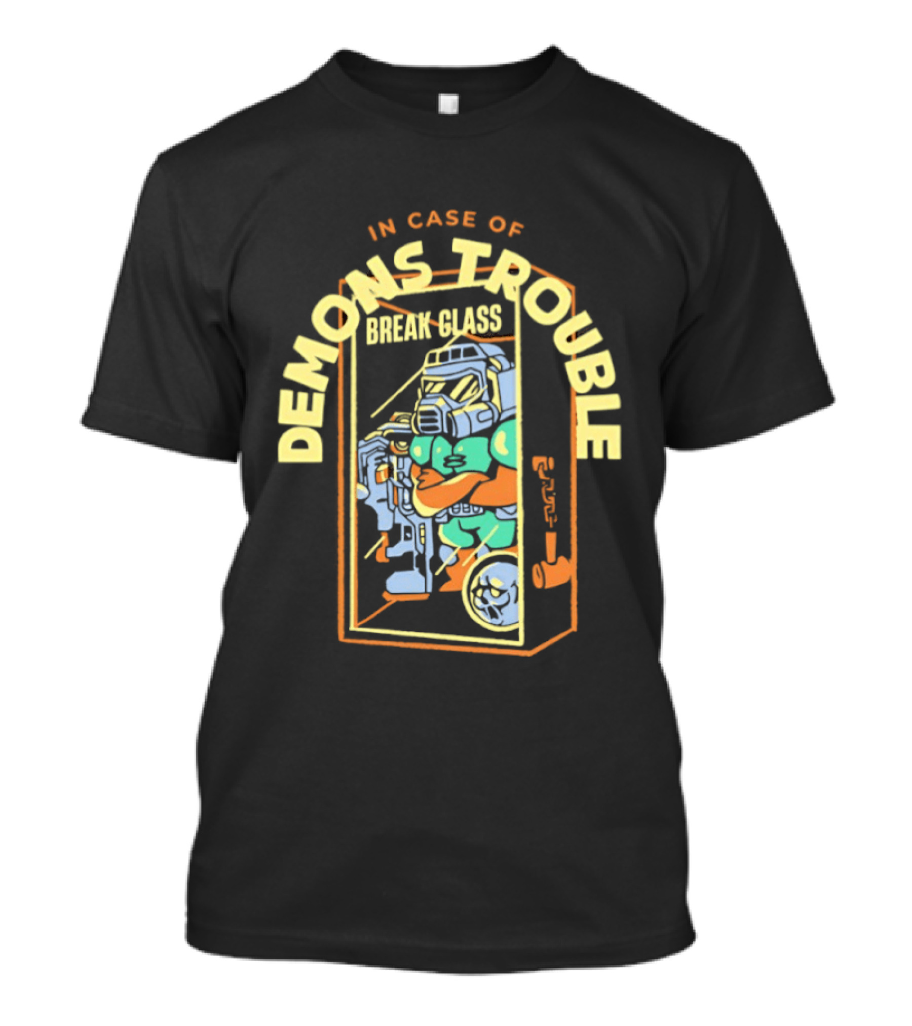 In Case Of Demons Trouble Break Glass Doom Retro Gaming T-Shirt
