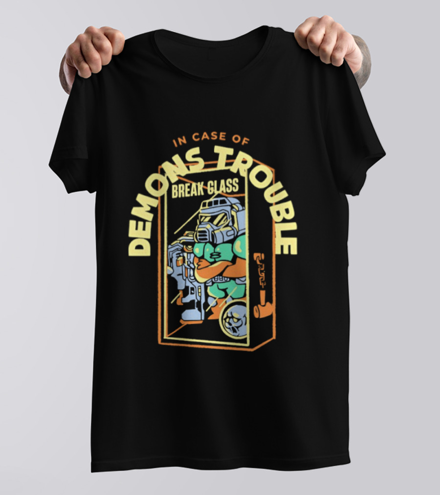 In Case Of Demons Trouble Break Glass Doom Retro Gaming T-Shirt