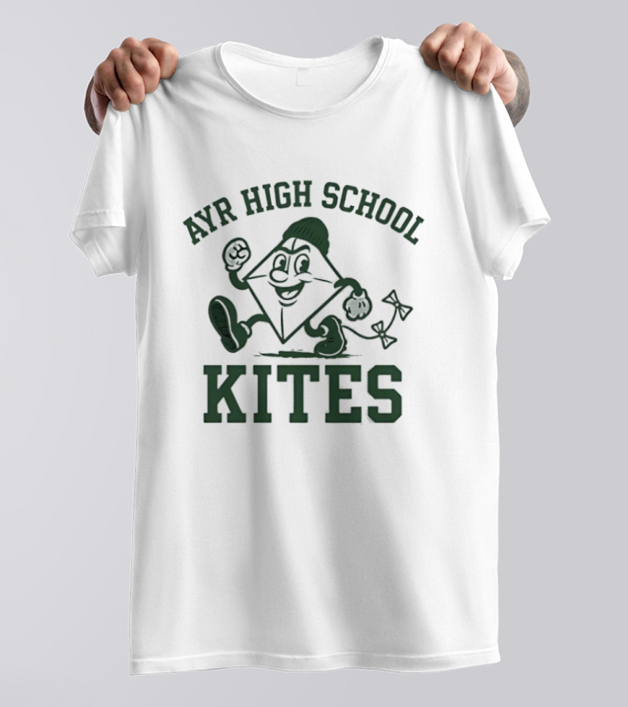 Ayr High School Kites Mascot Cartoon Character With Sneakers And Cap T-Shirt