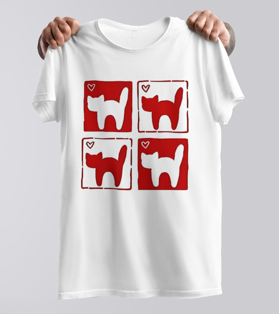 Y2K Cat Love Hearts Retro 2000s Square T-Shirt