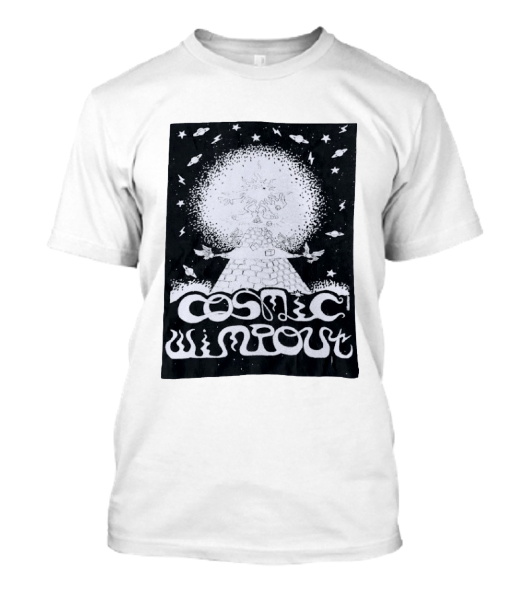 Cosmic Wimpout Psychedelic Pyramid Dice Explosion With UFOs And Stars T-Shirt