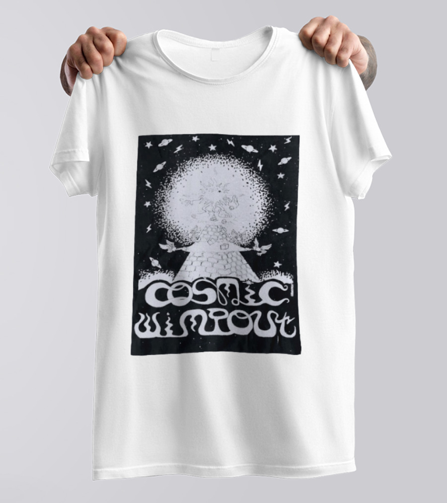 Cosmic Wimpout Psychedelic Pyramid Dice Explosion With UFOs And Stars T-Shirt