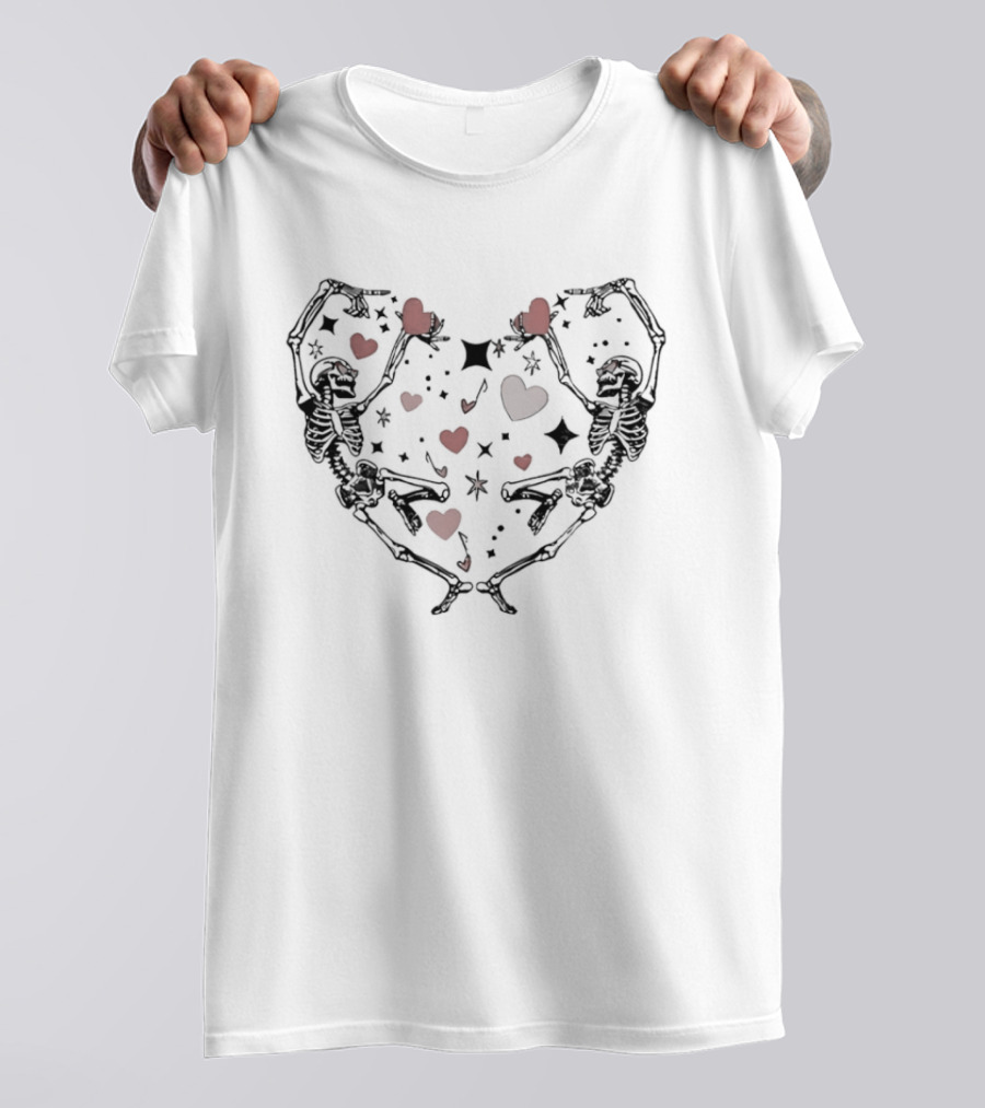 Dancing Skeletons Heart Valentine Love T-Shirt
