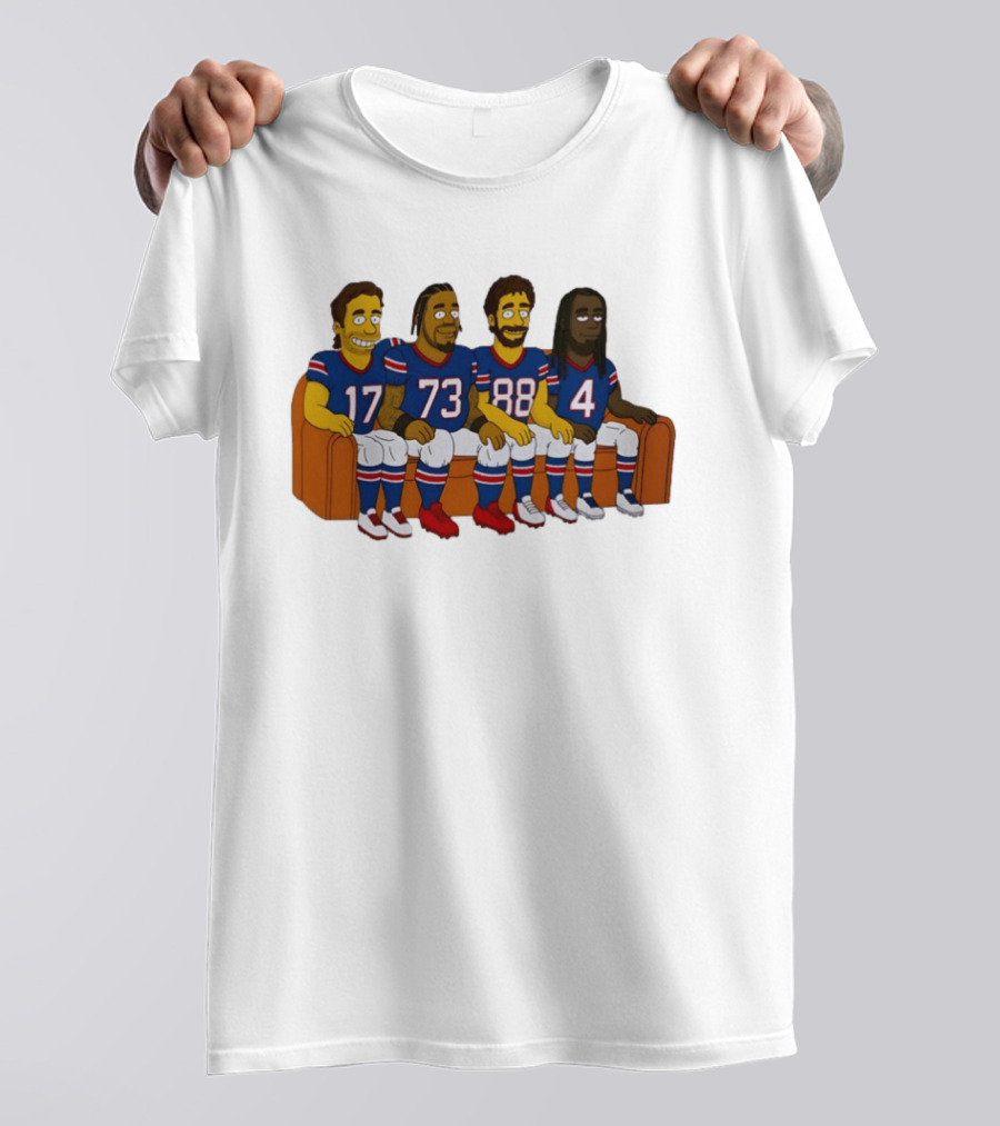 Josh Allen Dion Dawkins Dawson Knox Stefon Diggs Buffalo Bills Cartoon Characters On Couch T-Shirt
