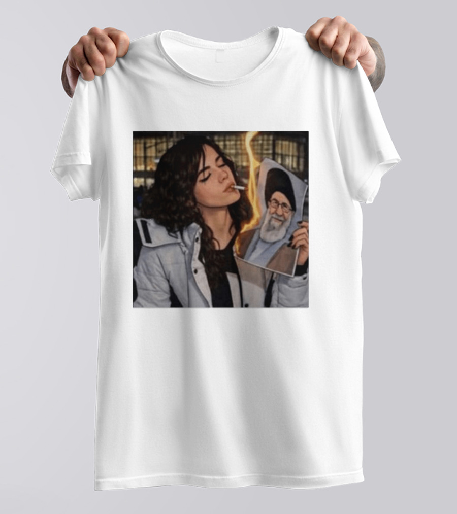 Burning Image Of Khamenei Revolution Rebellion Symbolism T-Shirt