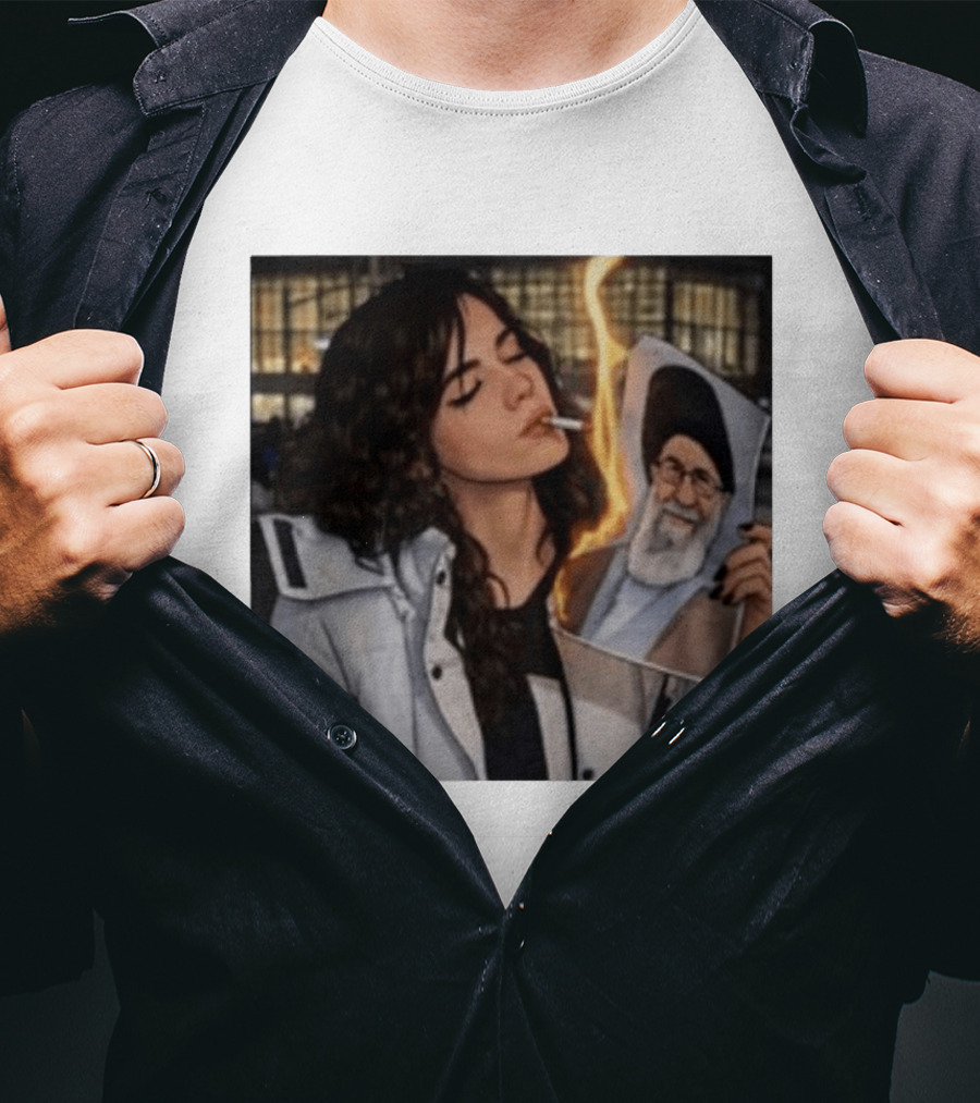 Burning Image Of Khamenei Revolution Rebellion Symbolism T-Shirt
