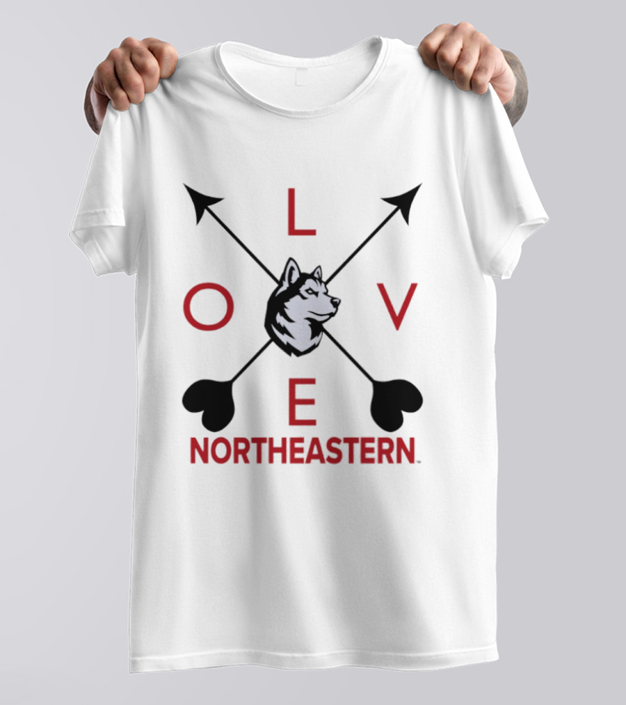 Northeastern Huskies Love Arrows Valentine's Day Gray Pullover T-Shirt