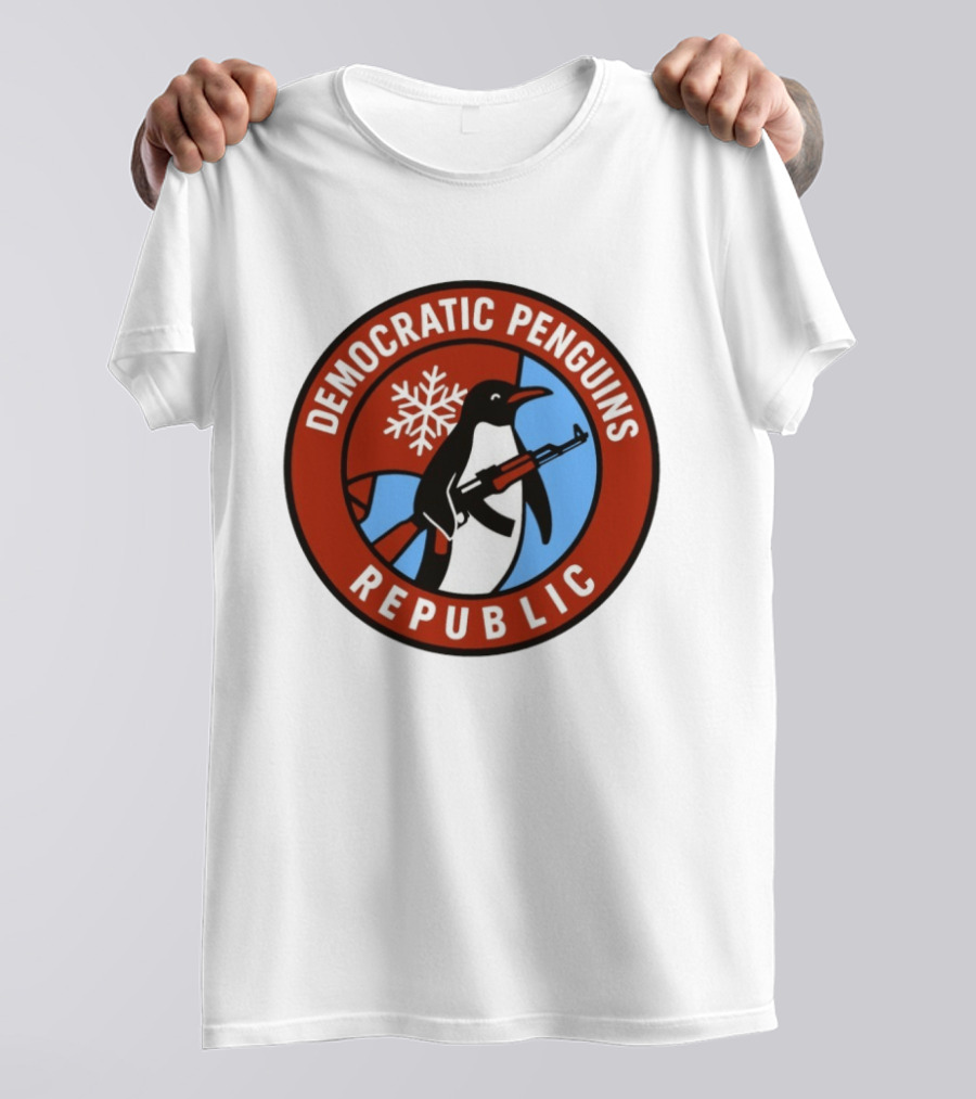 Democratic Penguins Republic Emblem With AK 47 And Snowflake T-Shirt