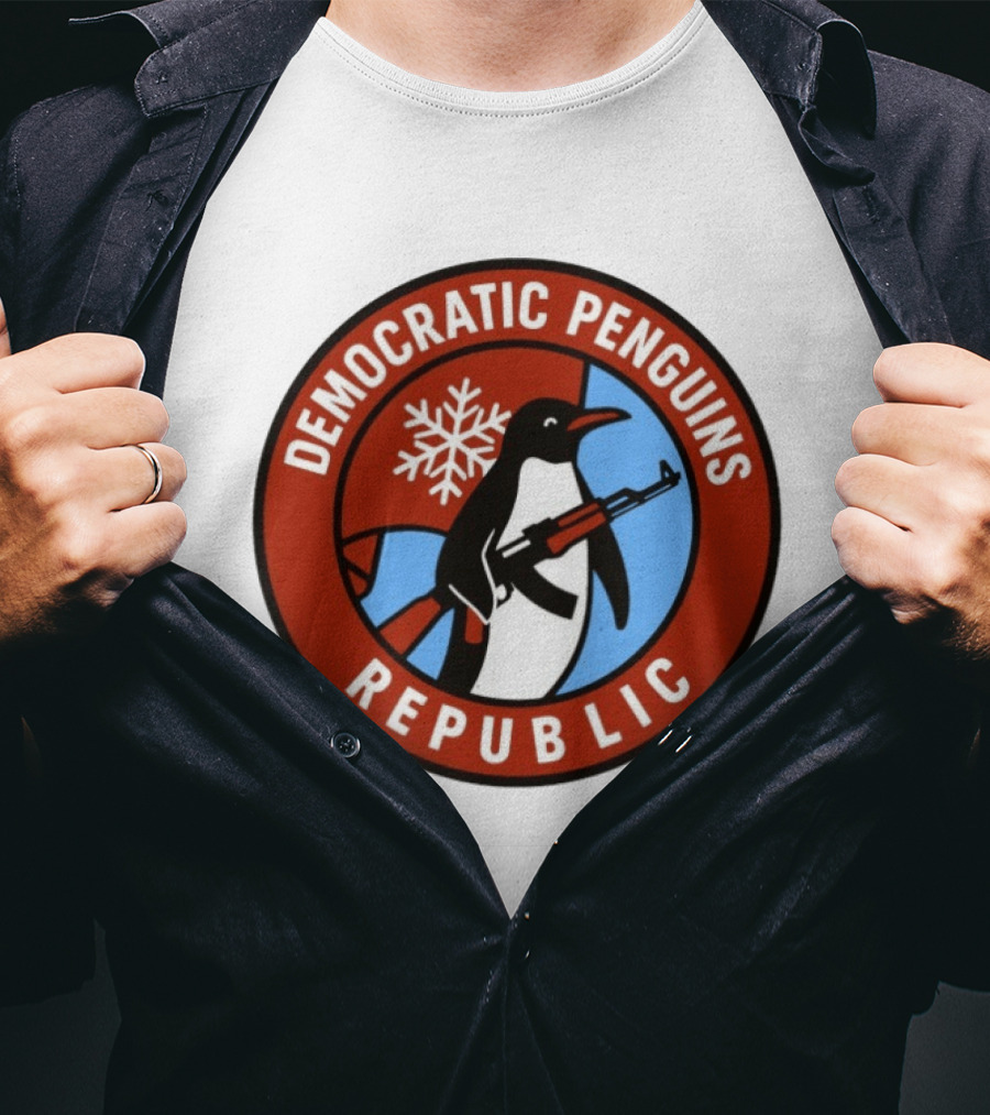 Democratic Penguins Republic Emblem With AK 47 And Snowflake T-Shirt