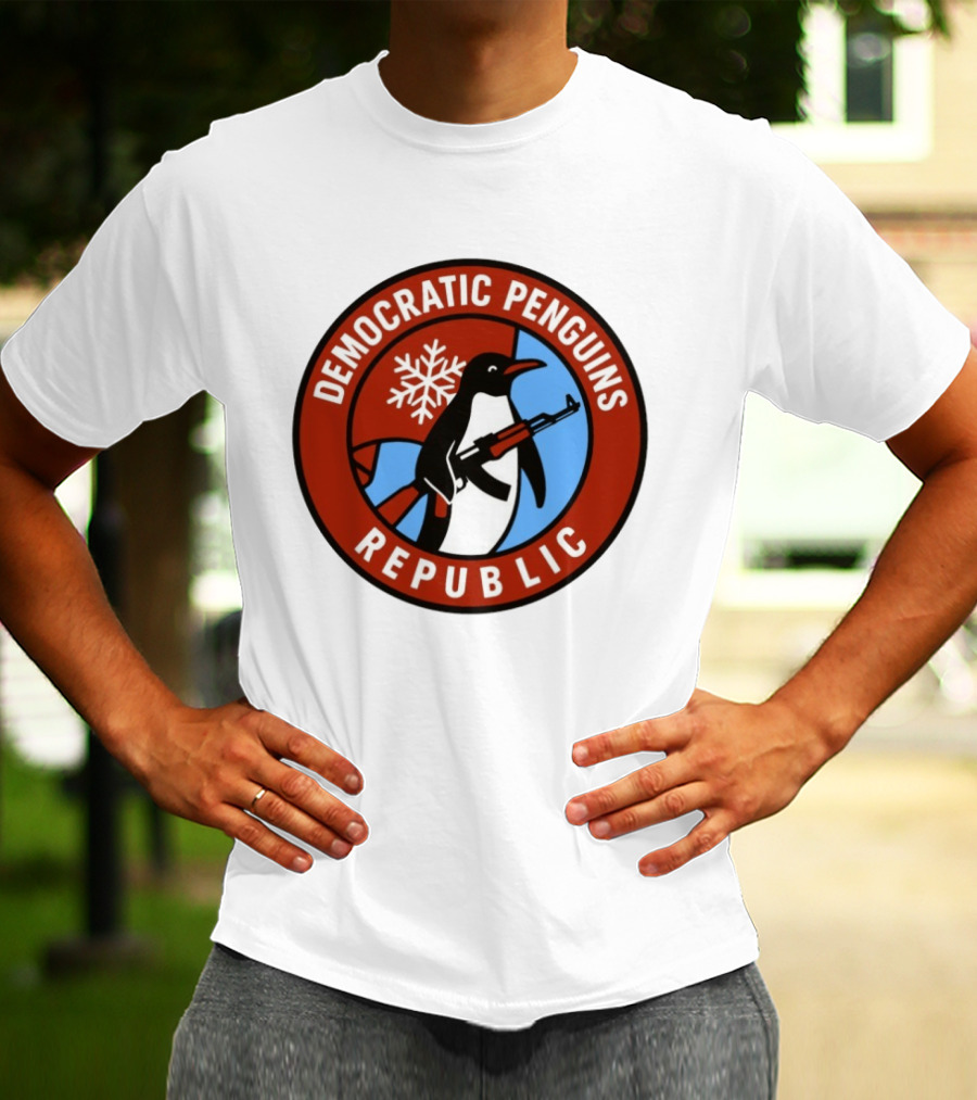 Democratic Penguins Republic Emblem With AK 47 And Snowflake T-Shirt