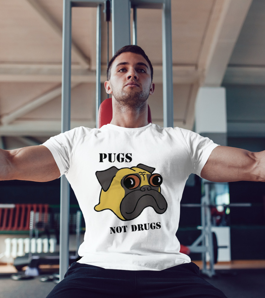 Pugs Not Drugs Cartoon Dog Face Funny Anti Drug Message T-Shirt