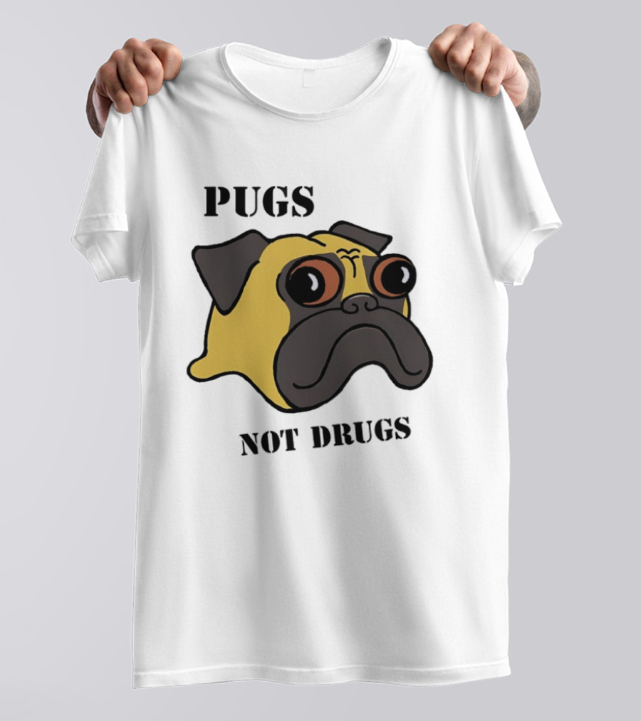 Pugs Not Drugs Cartoon Dog Face Funny Anti Drug Message T-Shirt