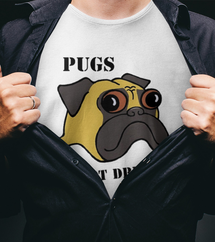 Pugs Not Drugs Cartoon Dog Face Funny Anti Drug Message T-Shirt