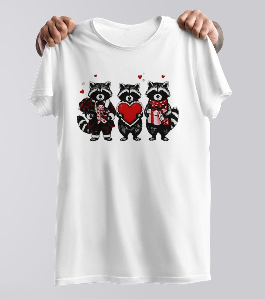 Valentine's Raccoons Love Heart Roses T-Shirt