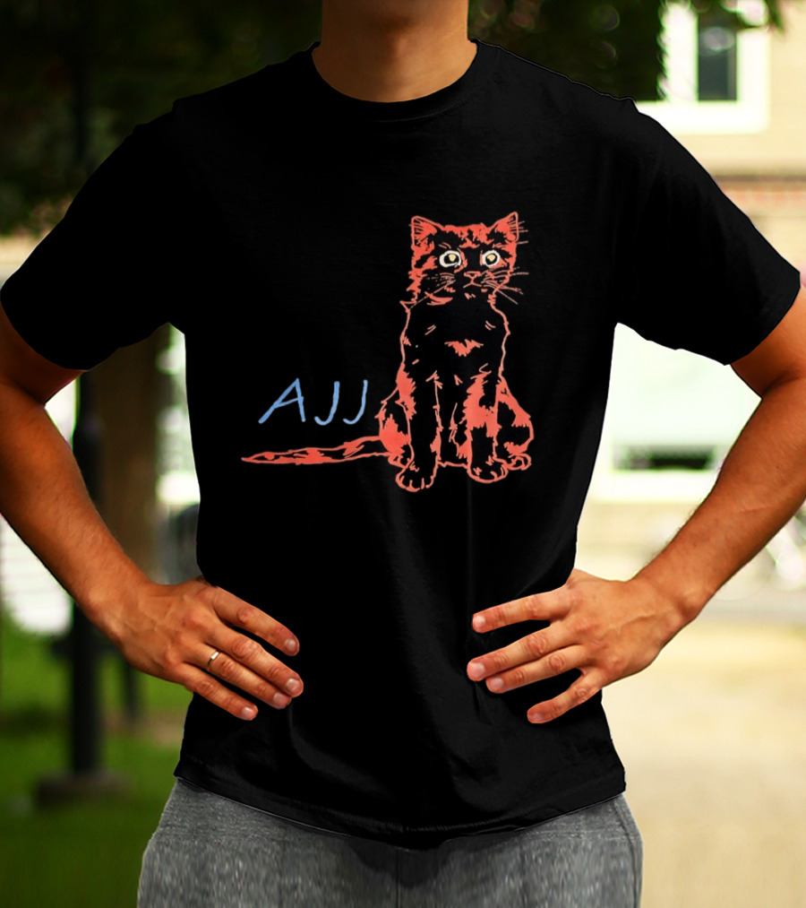 AJJ Cat Vibrant Cartoon Rock Band Merchandise T-Shirt