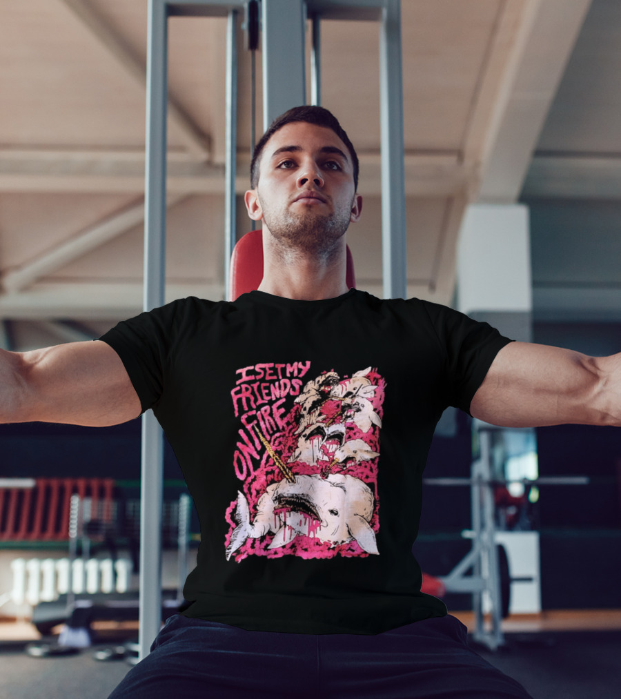 I Set My Friends On Fire Narwhal Pink And White T-Shirt