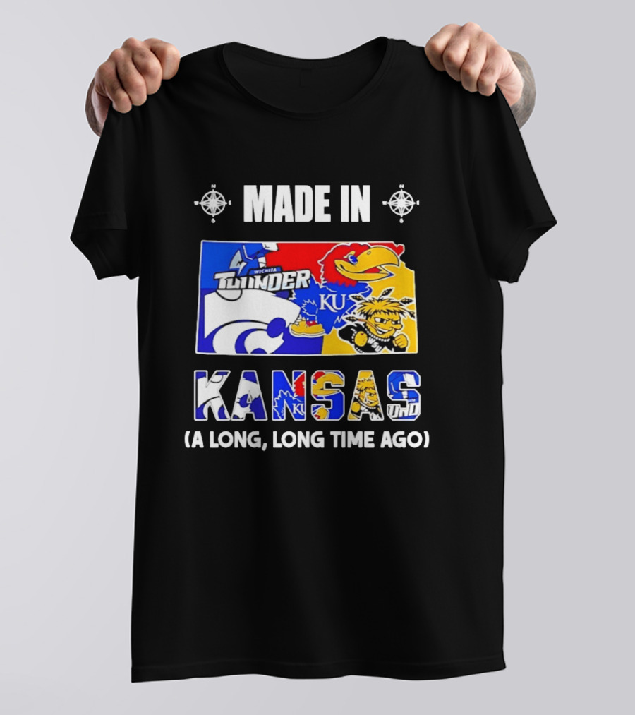 Made In Kansas Long Time Ago Wichita Thunder KU Wildcats Jayhawks Mashup T-Shirt