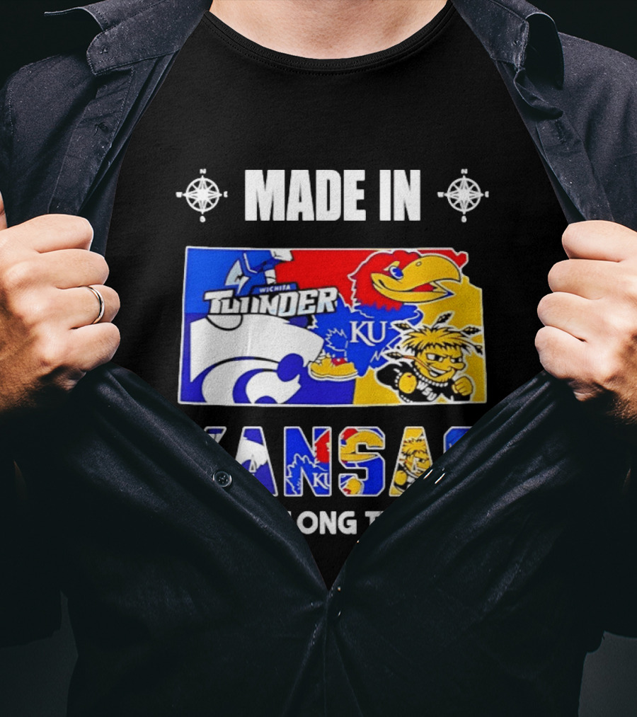 Made In Kansas Long Time Ago Wichita Thunder KU Wildcats Jayhawks Mashup T-Shirt