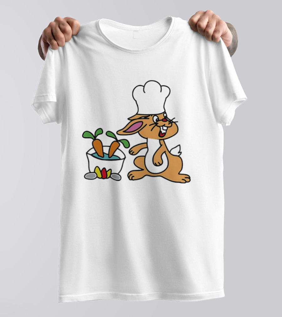 Cartoon Bunny Chef Cooking With Carrots And Pot T-Shirt