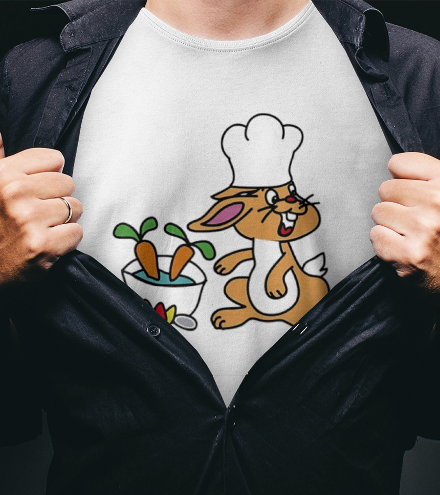 Cartoon Bunny Chef Cooking With Carrots And Pot T-Shirt
