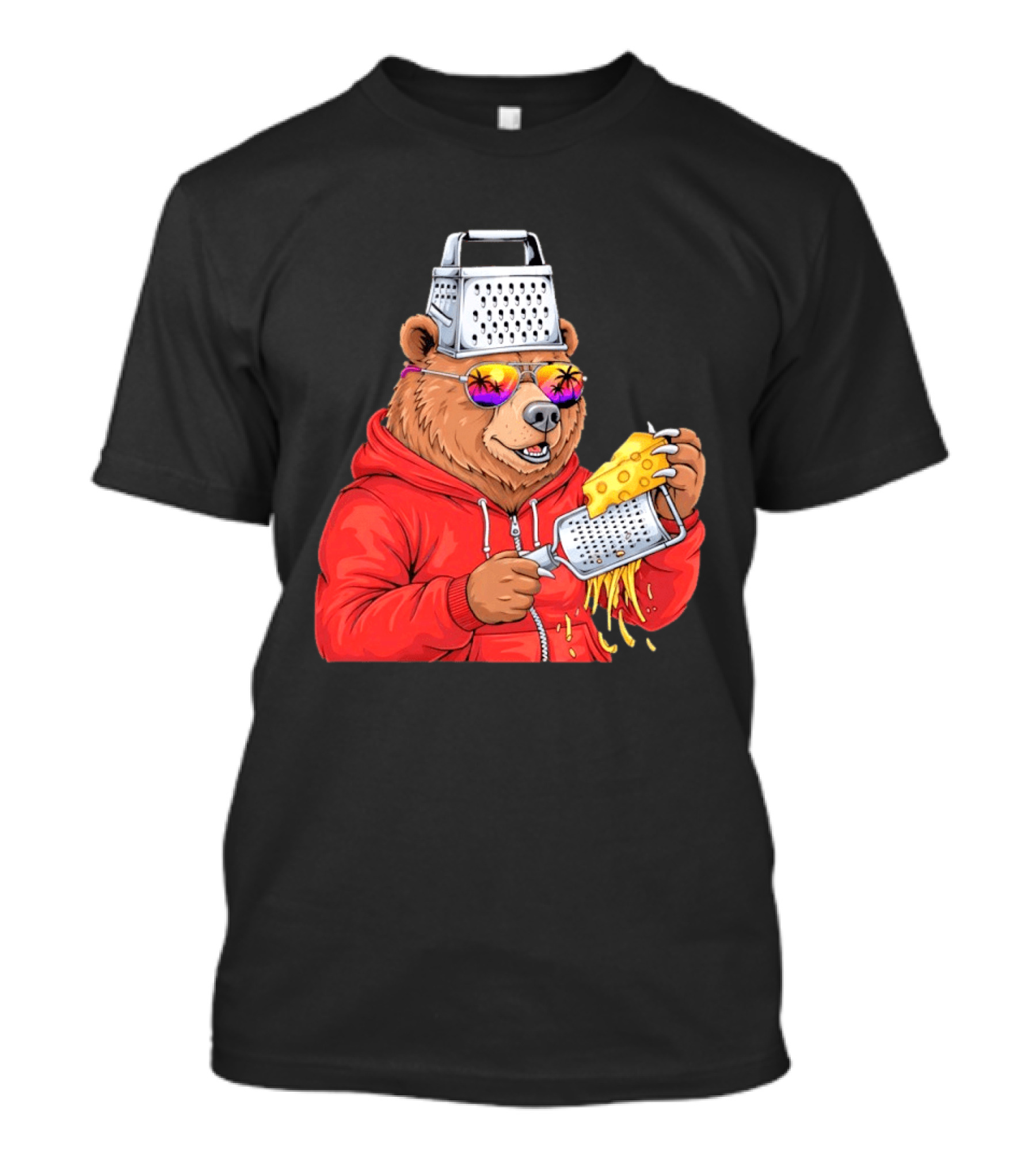 Bear With Cheese Grater Hat And Sunglasses With Bright Palm Tree Reflection T-Shirt