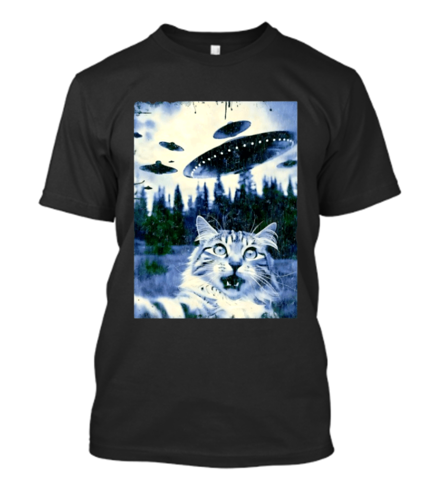 UFO Cat Extraterrestrial Surprise Scene T-Shirt