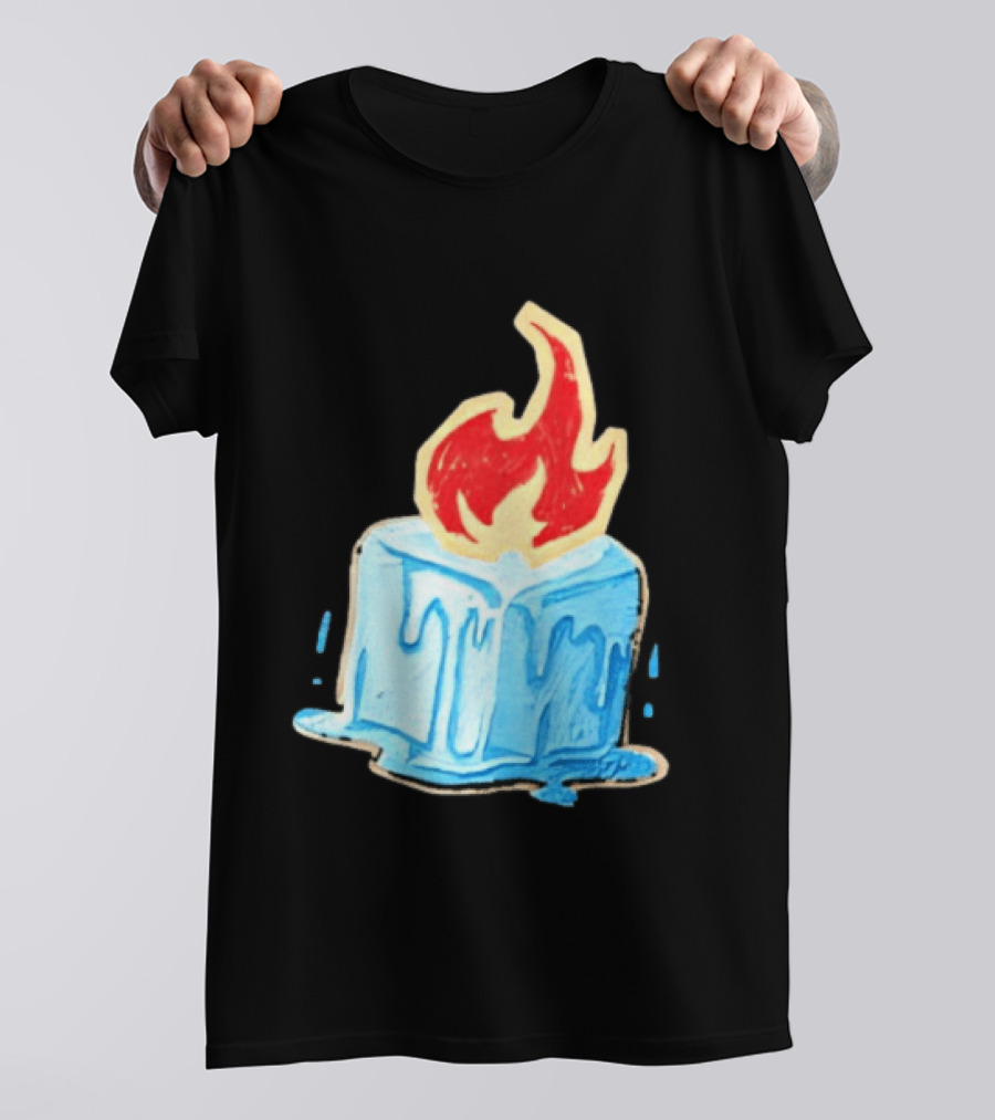 Melting Ice Cube Red Flame Emblem: Subtle Anti ICE Concept T-Shirt