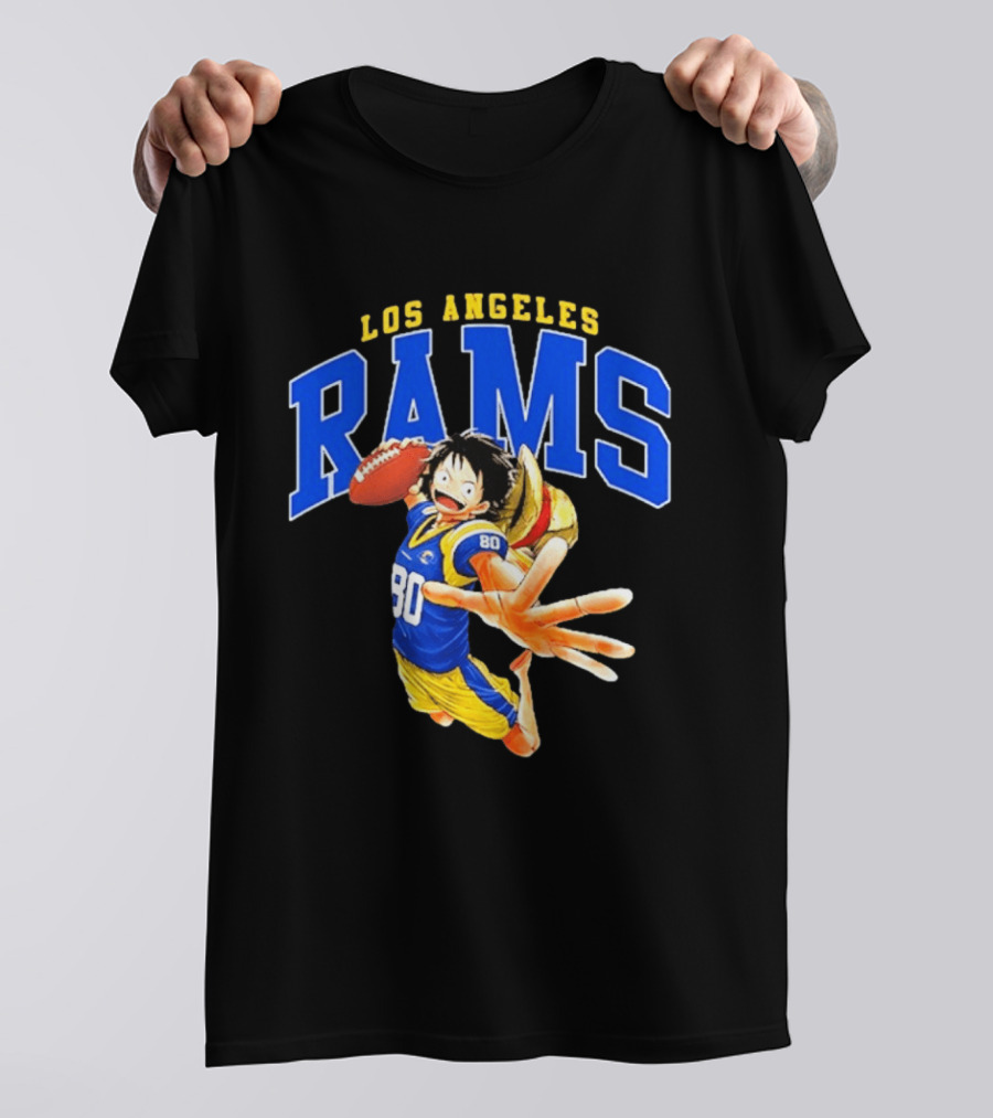 Los Angeles Rams One Piece Crossover Luffy NFL Collaboration T-Shirt