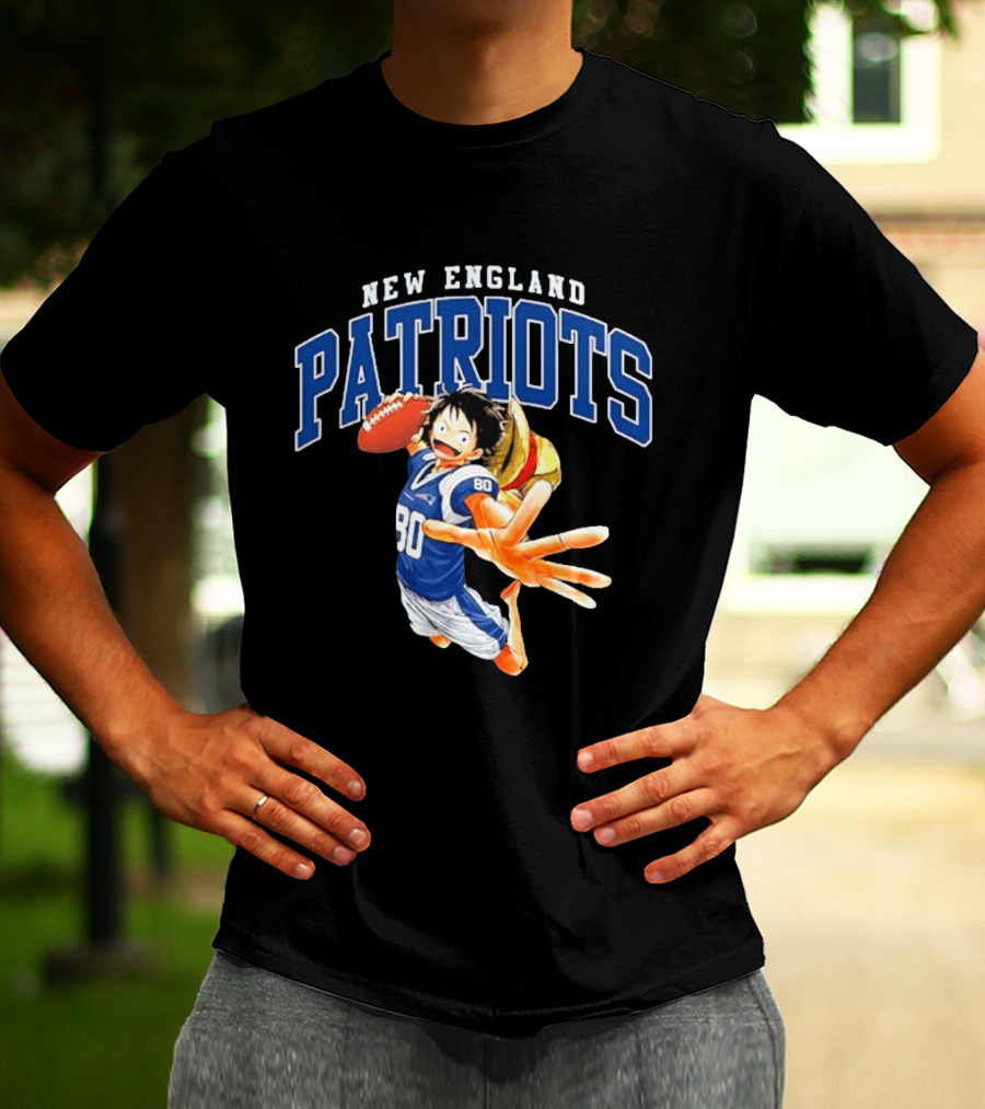 New England Patriots One Piece Luffy Collaboration Football 80 Jersey T-Shirt