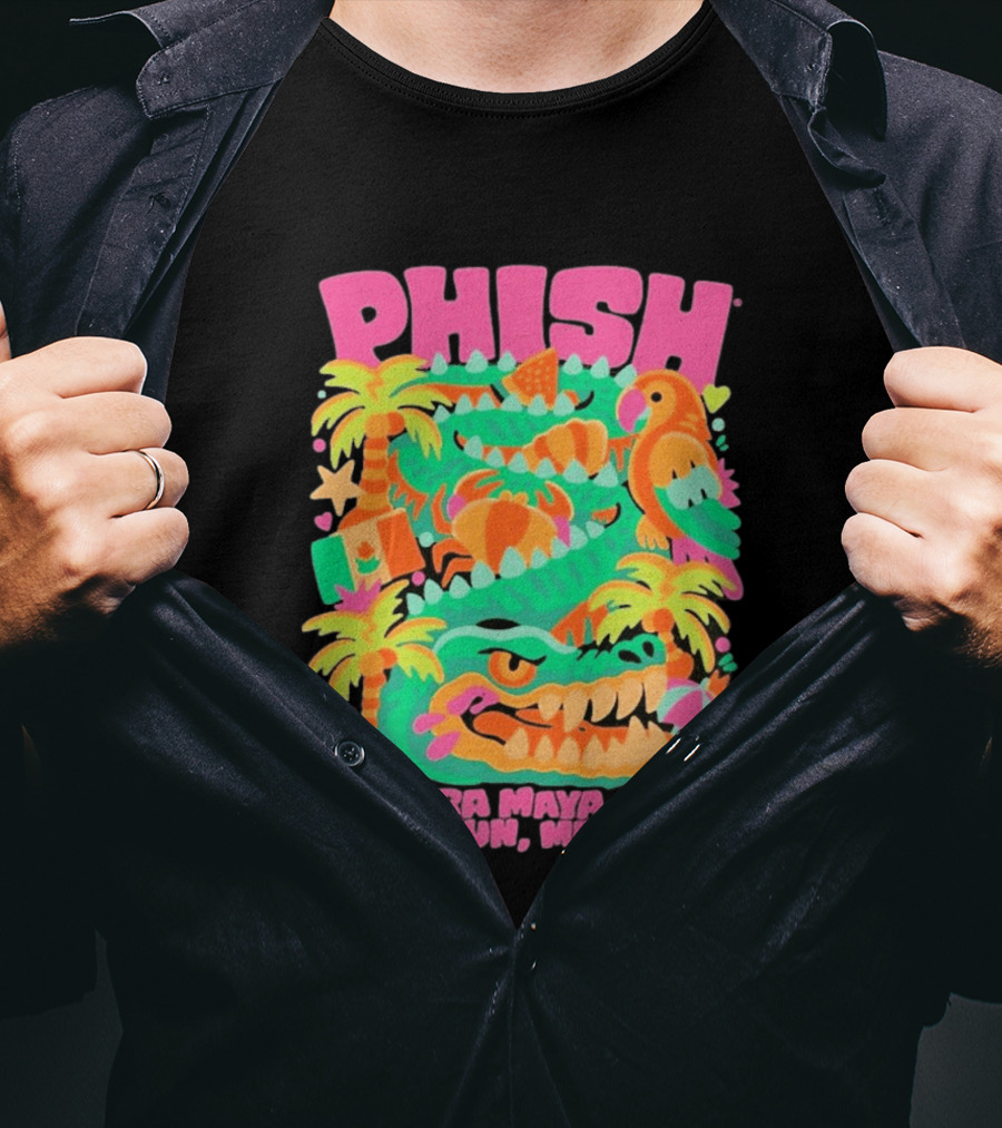 Phish Riviera Maya 2026 Cancun Mexico Gator And Parrot Tropical Vibes T-Shirt