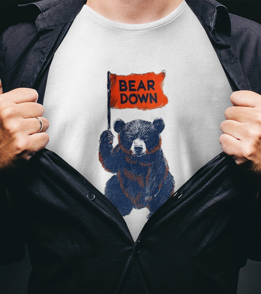 Bear Holding Bear Down Flag Chicago Bears Football 2026 T-Shirt