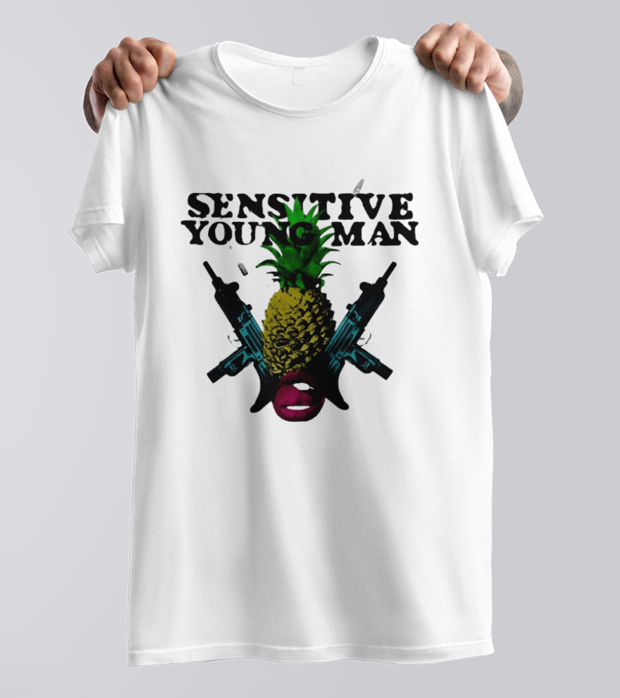 Sensitive Young Man Pineapple With Guns And Lips T-Shirt