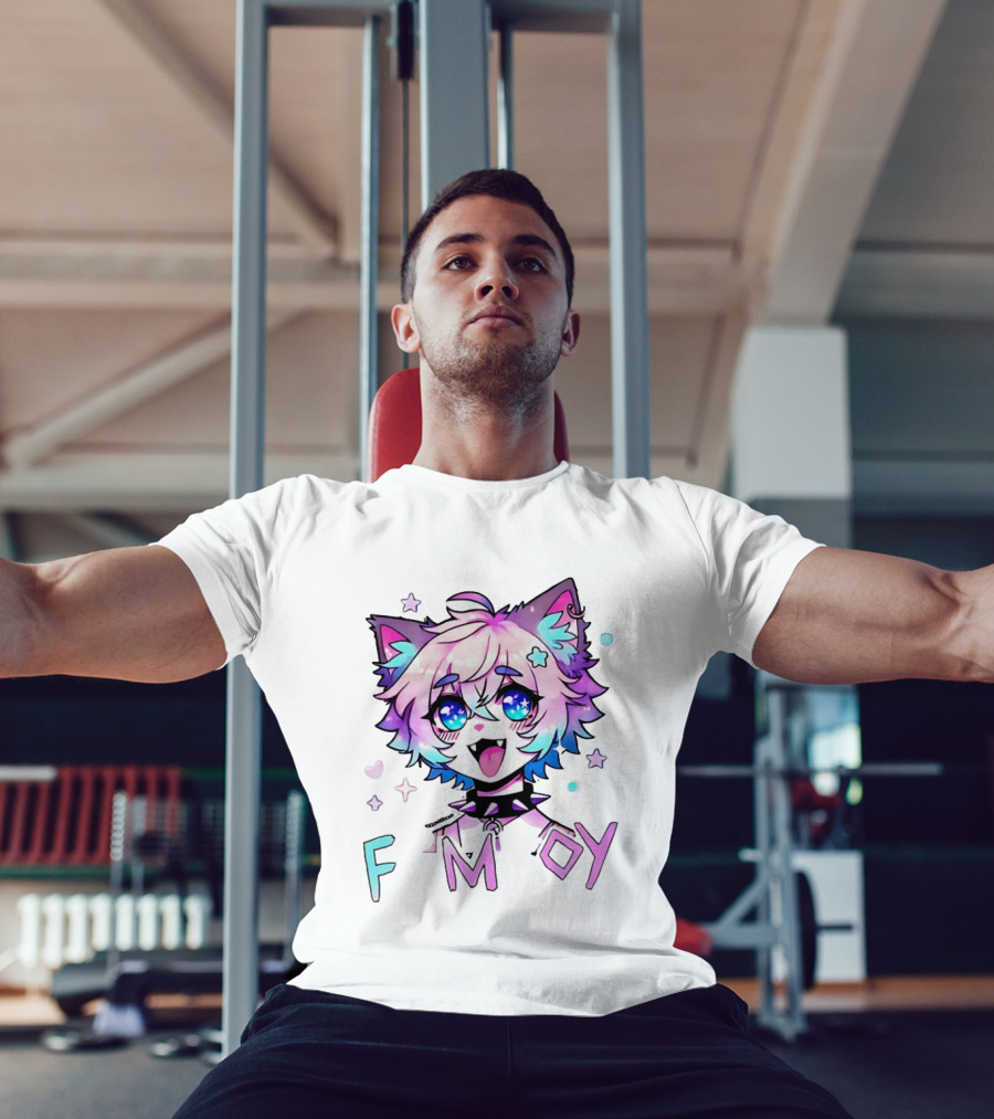 Femboy Cat Boy Anime Spike Collar Starry Eyes Pastel Ears T-Shirt