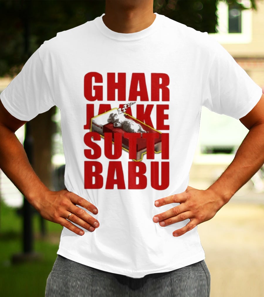 Ghar Jaake Sutti Babu Sleeping Cat On Bed ZZZ T-Shirt