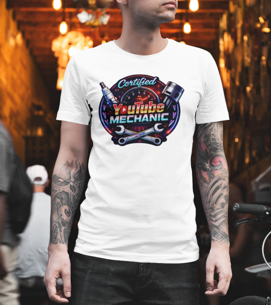 Certified YouTube Mechanic Spark Plug Wrench Piston RPM T-Shirt