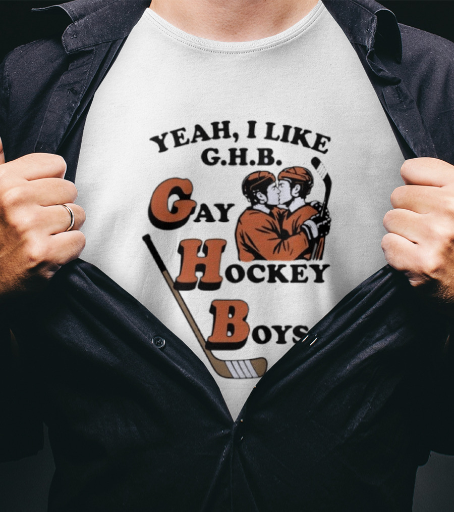 Yeah I Like GHB Gay Hockey Boys Kissing Icon With Stick And Puck T-Shirt