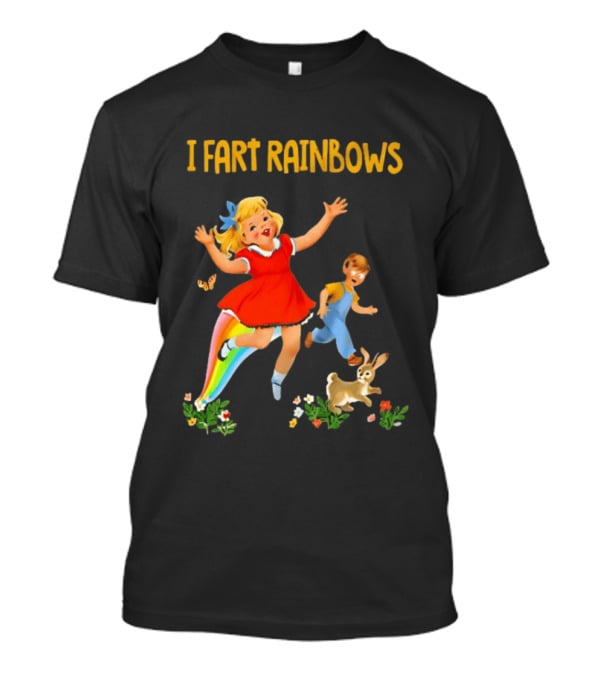 I Fart Rainbows Vintage Retro Kids Playing Butterflies Rabbits Flowers T-Shirt