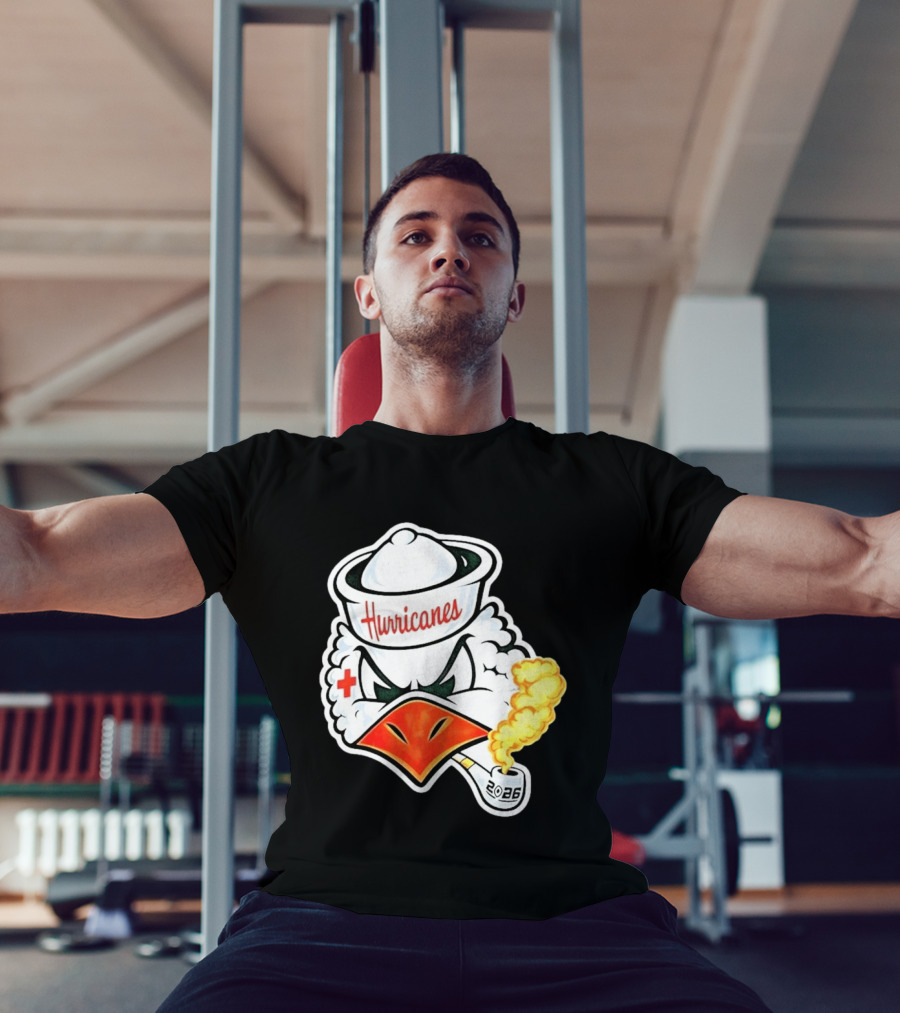 Miami Hurricanes Sebastian Mascot 2026 Pipe Gold Smoke T-Shirt