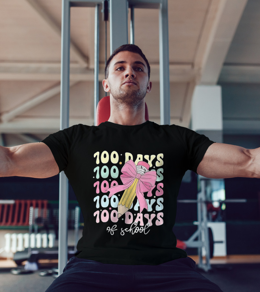 100 Days Of School Pink Bow Pencil Celebration T-Shirt