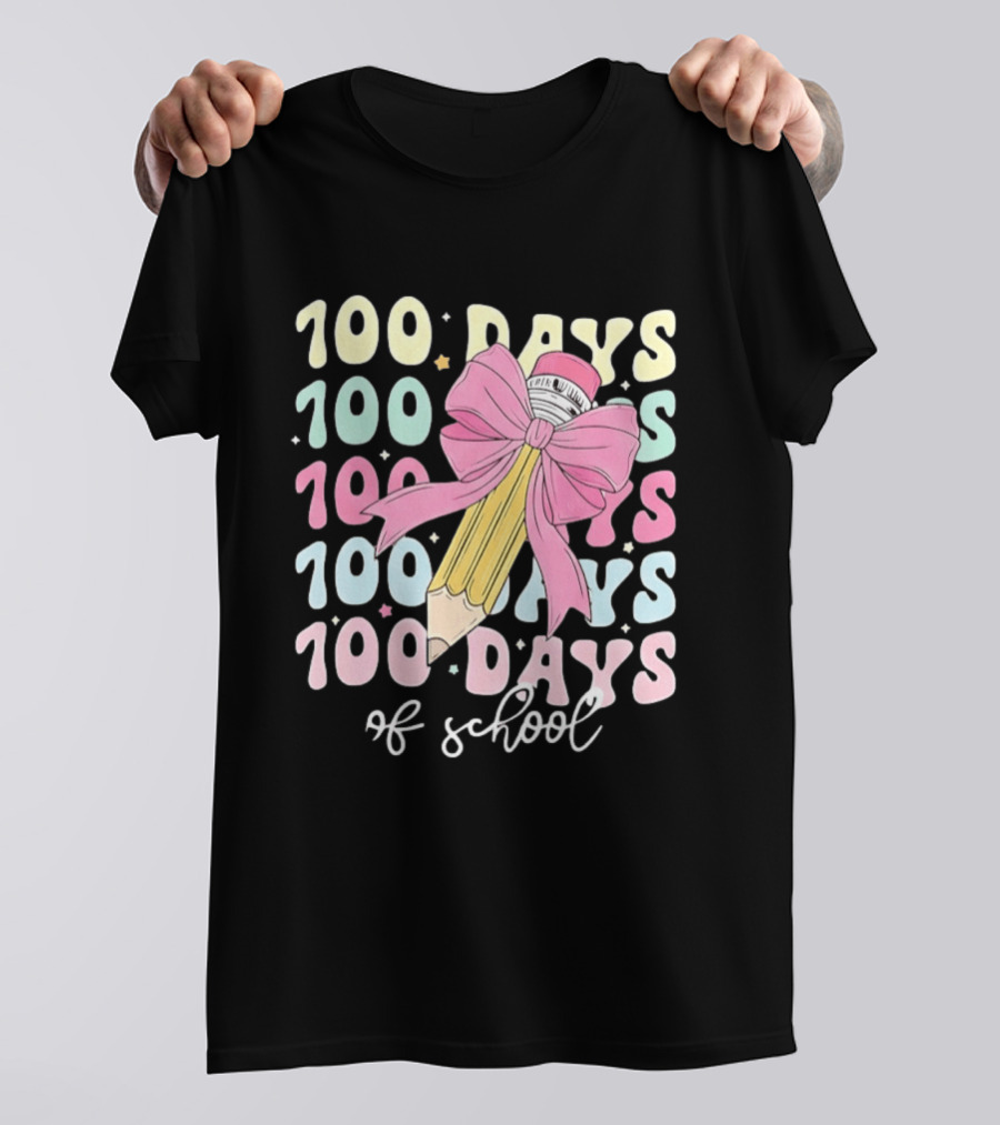 100 Days Of School Pink Bow Pencil Celebration T-Shirt
