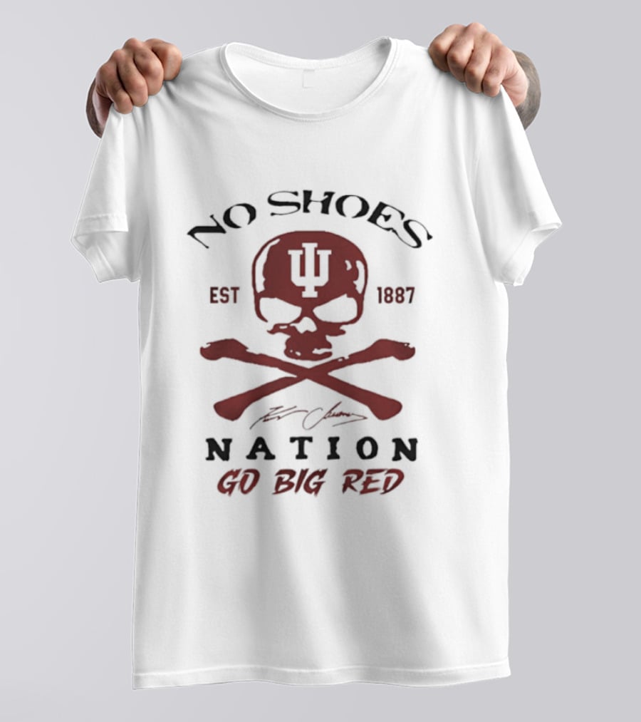 Indiana Hoosiers Skull Est 1887 No Shoes Nation Go Big Red T-Shirt